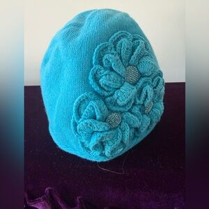 Blue wool hat with Floral Design